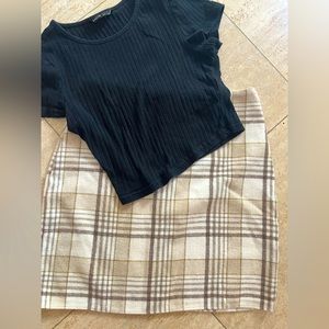 Shein bundle of black crop top and plaid mini skirt